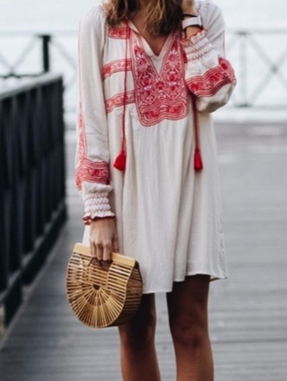 Nwt FREE PEOPLE Boho Embroidered Tunic Dress Cream Coral Gypsy Prairie 90s Y2k